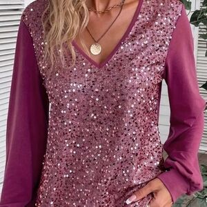 V neck sequin pink NWT